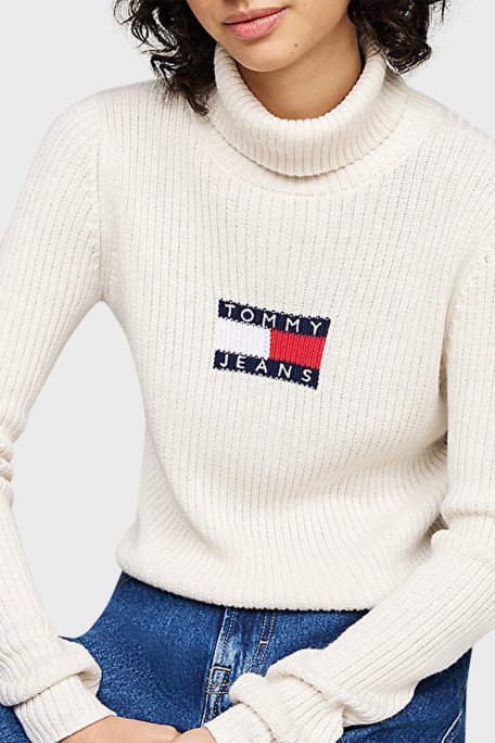 Tommy Jeans Slim Fit Balıkçı Yaka Örme Bayan Kazak DW0DW18678 HCV KAHVE - 3