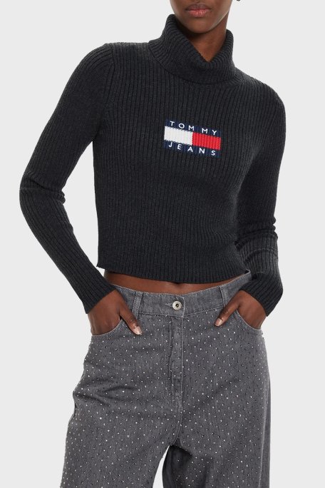 Tommy Jeans Slim Fit Balıkçı Yaka Örme Bayan Kazak DW0DW18678 HEV ANTRASİT - 1