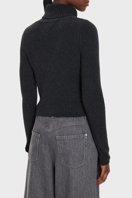 Tommy Jeans Slim Fit Balıkçı Yaka Örme Bayan Kazak DW0DW18678 HEV ANTRASİT - 2