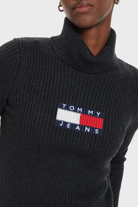 Tommy Jeans Slim Fit Balıkçı Yaka Örme Bayan Kazak DW0DW18678 HEV ANTRASİT - 4
