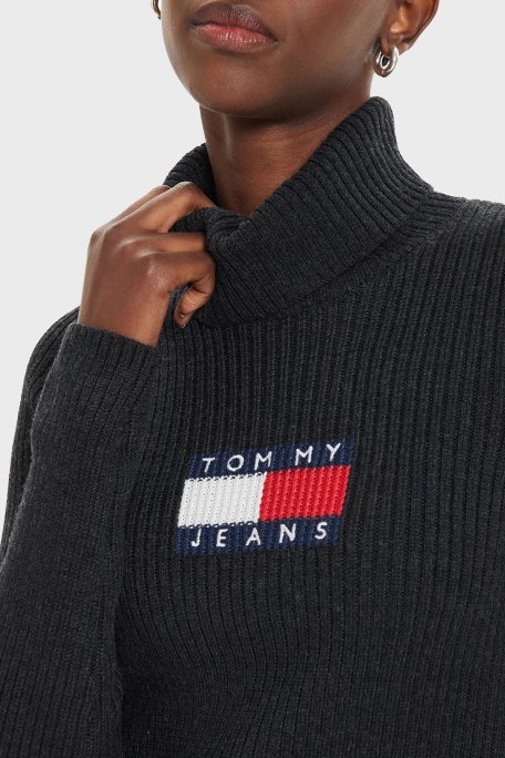 Tommy Jeans Slim Fit Balıkçı Yaka Örme Bayan Kazak DW0DW18678 HEV ANTRASİT - 5