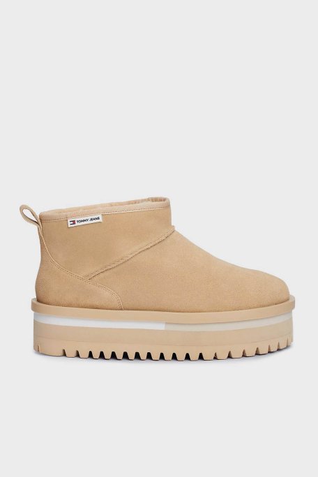 Tommy Jeans Süet Tırtıklı Platform Taban Kısa Bayan Bot EN0EN02599 AB9 BEJ - 1
