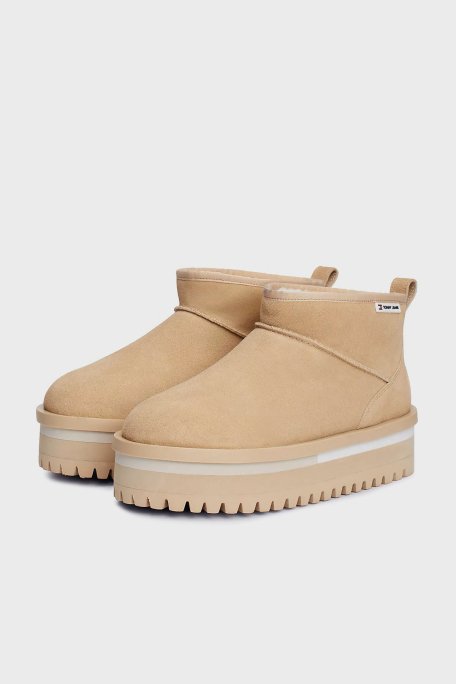 Tommy Jeans Süet Tırtıklı Platform Taban Kısa Bayan Bot EN0EN02599 AB9 BEJ - 4