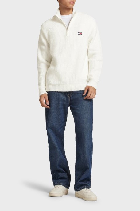 Tommy Jeans Yün Karışımlı Regular Fit Yarım Fermuarlı Dik Yaka Erkek Sweat DM0DM19437 YBH BEYAZ - 2