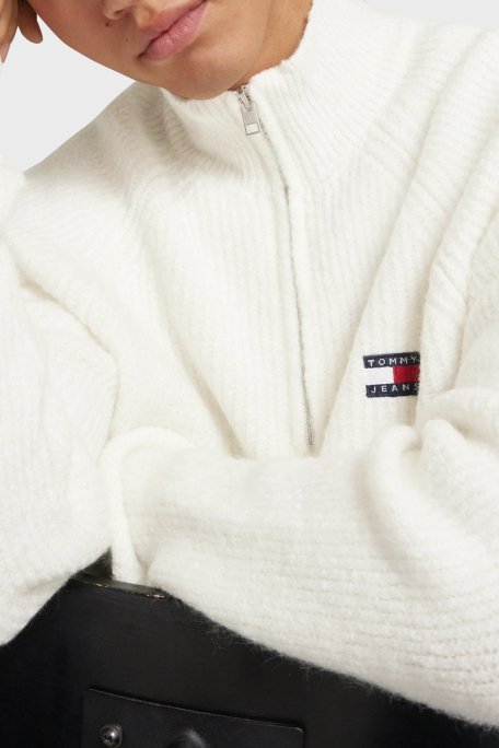 Tommy Jeans Yün Karışımlı Regular Fit Yarım Fermuarlı Dik Yaka Erkek Sweat DM0DM19437 YBH BEYAZ - 4