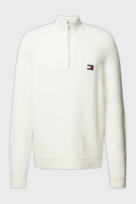 Tommy Jeans Yün Karışımlı Regular Fit Yarım Fermuarlı Dik Yaka Erkek Sweat DM0DM19437 YBH BEYAZ - 5