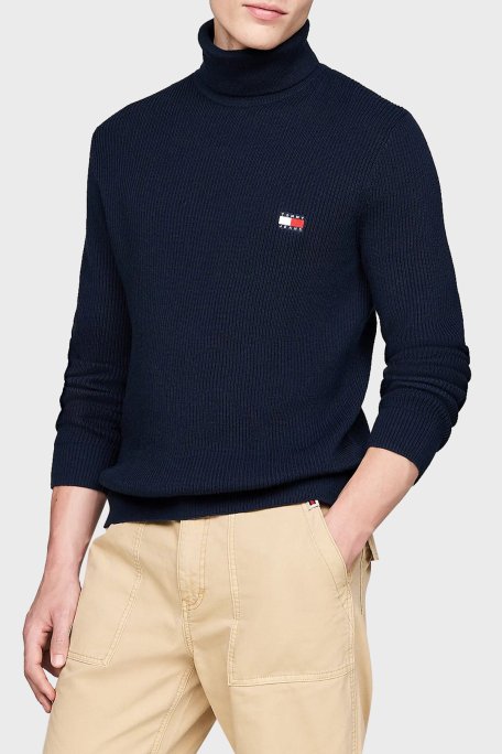 Tommy Jeans Yünlü Slim Fit Balıkçı Yaka Erkek Kazak DM0DM19434 C1G LACİVERT - 1