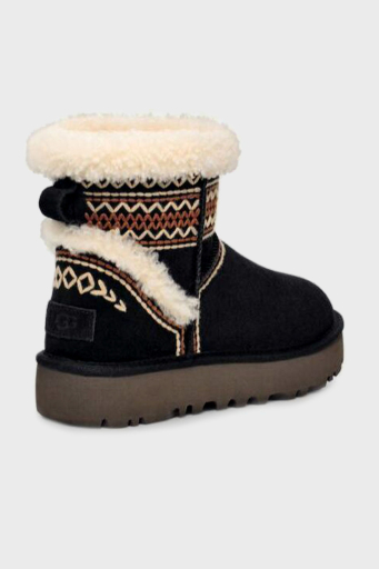 Ugg Klasik Mini Atherson İşlemeli Gerçek Yumuşak Tüylü Süet Bayan Bot 1158281 SİYAH - 13
