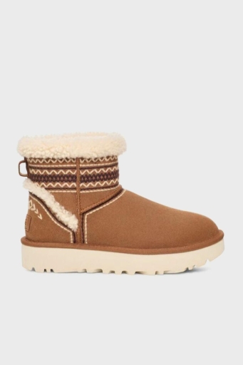 Ugg Klasik Mini Atherson İşlemeli Gerçek Yumuşak Tüylü Süet Bayan Bot 1158281 TABA - 7