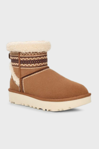 Ugg Klasik Mini Atherson İşlemeli Gerçek Yumuşak Tüylü Süet Bayan Bot 1158281 TABA - 8