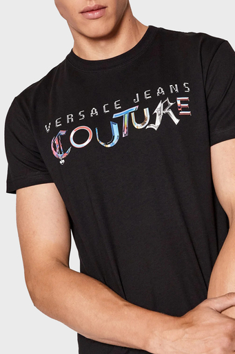 Versace % 100 Pamuk Regular Fit Bisiklet Yaka Erkek T Shirt 73GAHF05 CJ00F 899 SİYAH - 4