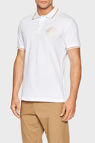 Versace Jeans Couture - Versace % 100 Pamuk Slim Fit Düğmeli Erkek Polo T Shirt 73GAGT01 CJ01T G03 BEYAZ