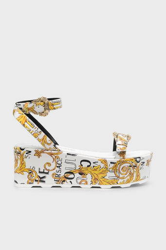 Versace Jeans Couture Barok Desenli Kalın Taban Bayan Sandalet 74VA3S06 ZS366 G03 BEYAZ - 1