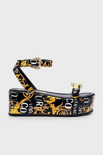 Versace Jeans Couture Barok Desenli Kalın Taban Bayan Sandalet 74VA3S06 ZS366 G89 SİYAH - 1