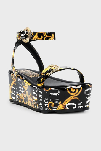 Versace Jeans Couture Barok Desenli Kalın Taban Bayan Sandalet 74VA3S06 ZS366 G89 SİYAH - 3