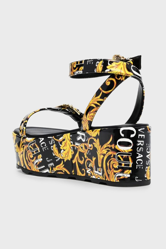 Versace Jeans Couture Barok Desenli Kalın Taban Bayan Sandalet 74VA3S06 ZS366 G89 SİYAH - 4