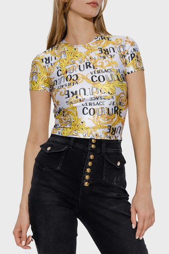 Versace Desenli Bisiklet Yaka Cropped Fit Bayan T Shirt 74HAH602 JS178 G03 BEYAZ - 1