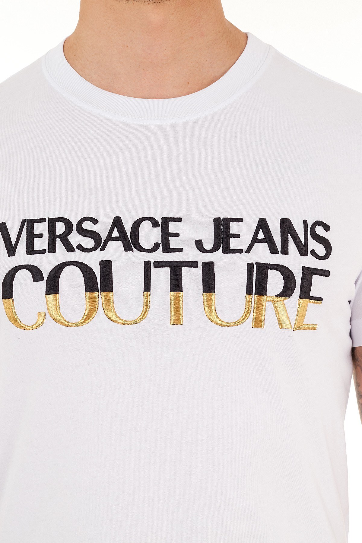 Versace Jeans Couture % 100 Pamuklu Bisiklet Yaka Erkek T Shirt B3GZB7TG 30319 K41 BEYAZ