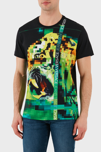Versace Jeans Couture Baskılı % 100 Pamuk Regular Fit Bisiklet Yaka Erkek T Shirt B3GRB72A 36609 899 SİYAH - 6