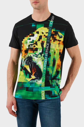 Versace Jeans Couture Baskılı % 100 Pamuk Regular Fit Bisiklet Yaka Erkek T Shirt B3GRB72A 36609 899 SİYAH - 8