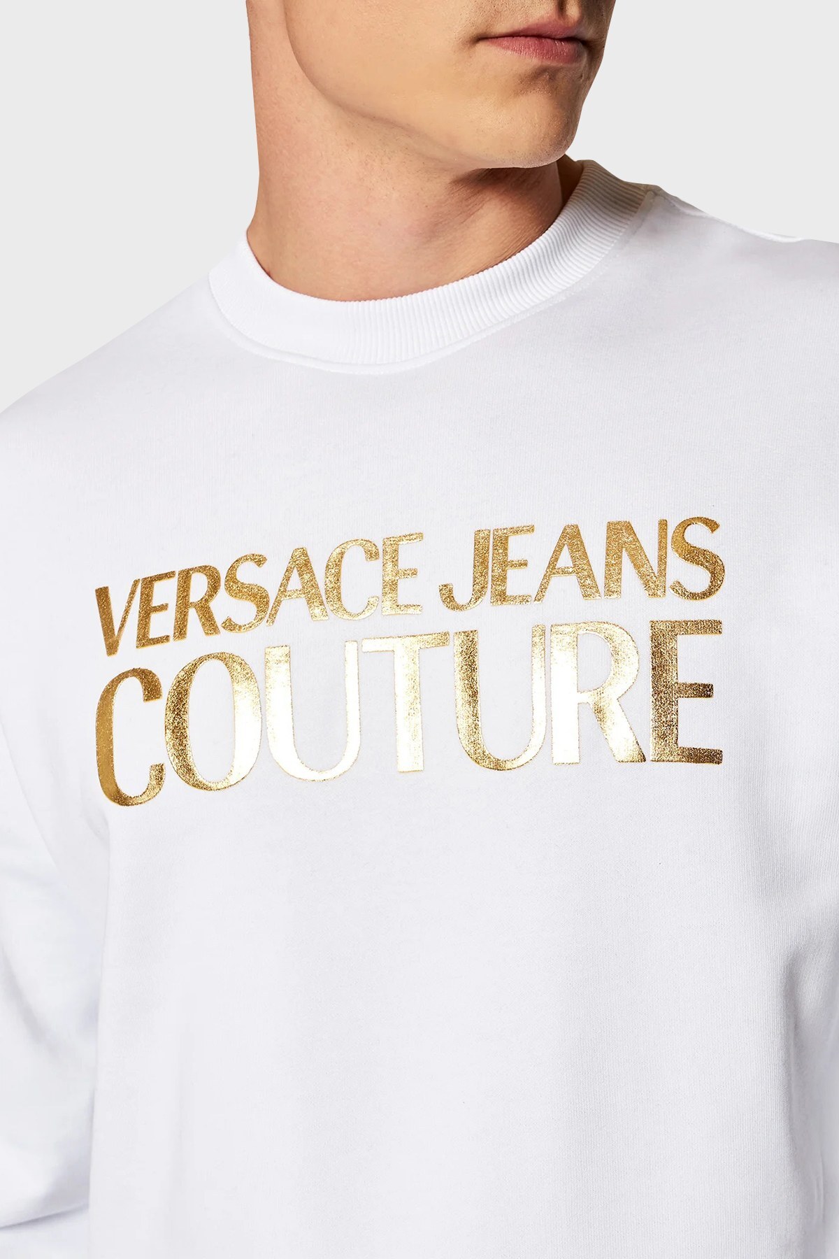 Versace Jeans Couture Baskılı Regular Fit Bisiklet Yaka Pamuklu Erkek Sweat 71GAIT08 CF00T G03 BEYAZ