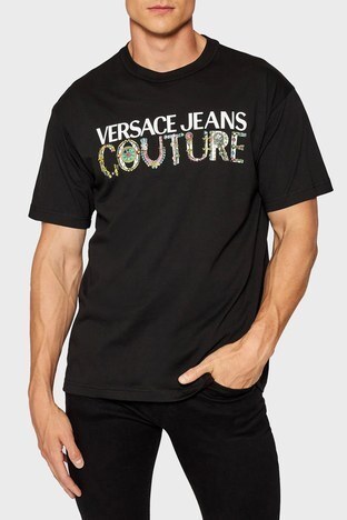 Versace Jeans Couture - Versace Jeans Couture Baskılı Regular Fit Bisiklet Yaka Pamuklu Erkek T Shirt 71GAHF04 CJ00F 899 SİYAH