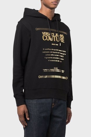 Versace Jeans Couture - Versace Jeans Couture Baskılı Regular Fit Kapüşonlu Pamuklu Erkek Sweat 71GAIT10 CF00T G89 SİYAH