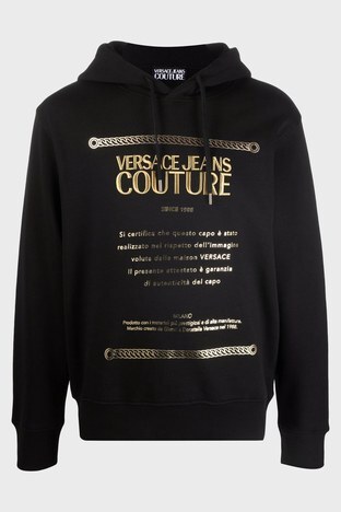 Versace Jeans Couture - Versace Jeans Couture Baskılı Regular Fit Kapüşonlu Pamuklu Erkek Sweat 71GAIT10 CF00T G89 SİYAH (1)
