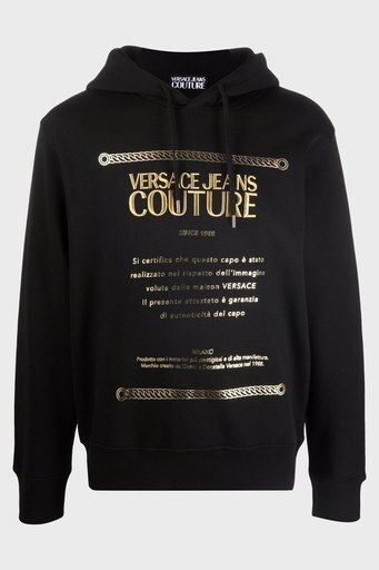Versace Jeans Couture Baskılı Regular Fit Kapüşonlu Pamuklu Erkek Sweat 71GAIT10 CF00T G89 SİYAH