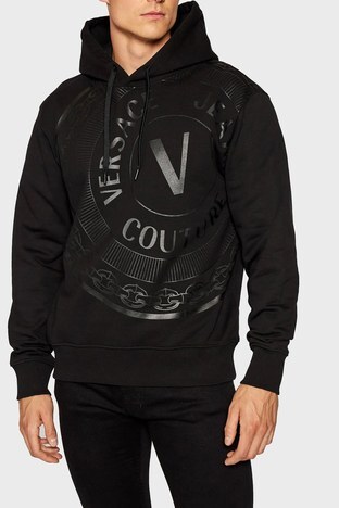 Versace Jeans Couture - Versace Jeans Couture Baskılı Regular Fit Kapüşonlu Pamuklu Erkek Sweat 71GAIT13 CF00T 899 SİYAH