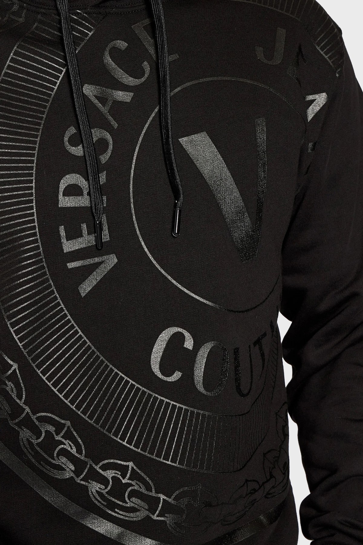 Versace Jeans Couture Baskılı Regular Fit Kapüşonlu Pamuklu Erkek Sweat 71GAIT13 CF00T 899 SİYAH