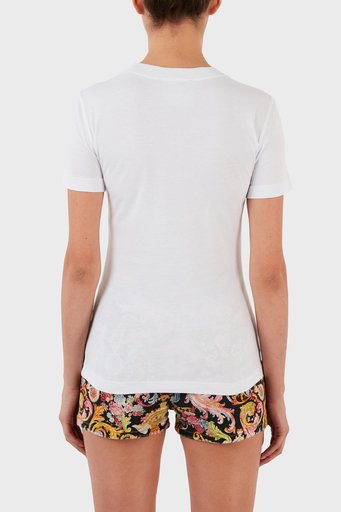 Versace Jeans Couture Desenli % 100 Pamuk Bisiklet Yaka Bayan T Shirt B2HWA7PD 30457 003 BEYAZ - 2