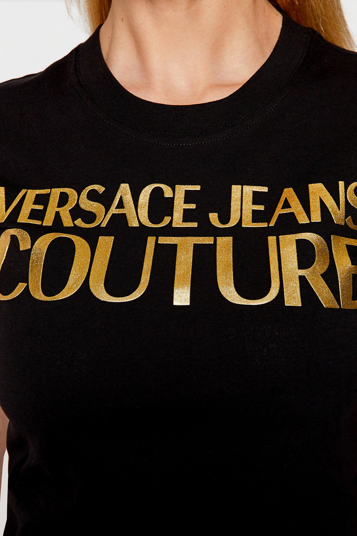 Versace Jeans Couture Baskılı Bisiklet Yaka % 100 Pamuk Bayan T Shirt B2HWA7TB 30319 K42 SİYAH