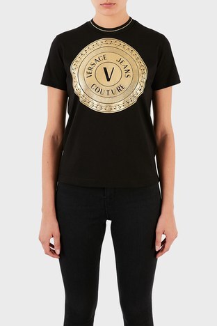 Versace Jeans Couture - Versace Jeans Couture % 100 Pamuk Regular Fit Bayan T Shirt B2HWA7TC 30319 K42 SİYAH