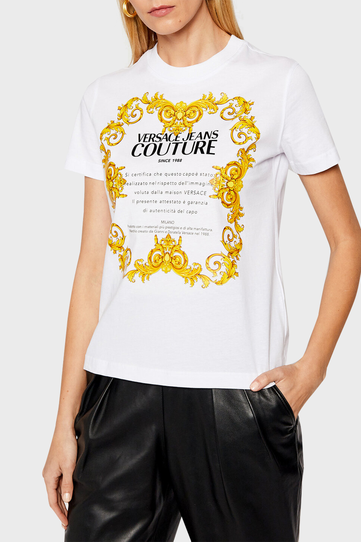 Versace Jeans Couture Baskılı Bisiklet Yaka % 100 Pamuk Bayan T Shirt B2HWA7TJ 30319 003 BEYAZ