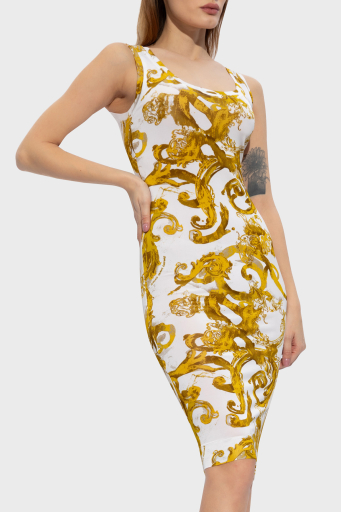 Versace Jeans Couture Desenli Bodycon Bayan Elbise 76HAO9B6 JS291 G03 BEYAZ-GOLD - 5