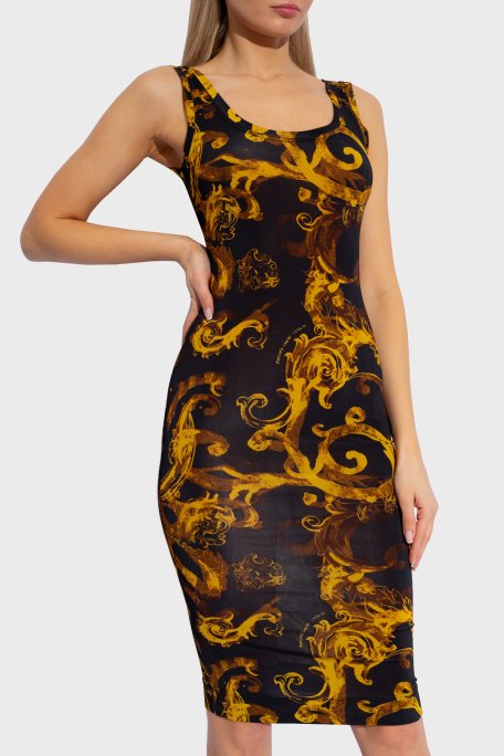 Versace Jeans Couture Desenli Bodycon Bayan Elbise 76HAO9B6 JS291 G89 SİYAH-GOLD - 3