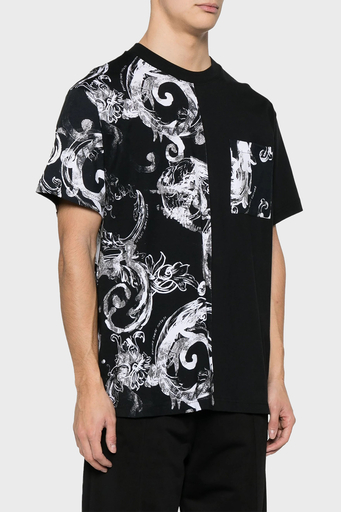Versace Jeans Couture Desenli Pamuklu Bisiklet Yaka Regular Fit Erkek T Shirt 76GAH611 JS287 899 SİYAH - 1