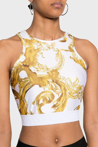 Versace Jeans Couture Desenli Slim Fit Crop Bayan Top 76HAM227 JS292 G03 BEYAZ-GOLD - 1
