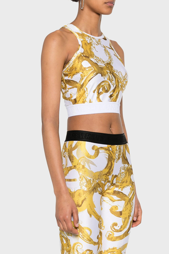 Versace Jeans Couture Desenli Slim Fit Crop Bayan Top 76HAM227 JS292 G03 BEYAZ-GOLD - 3