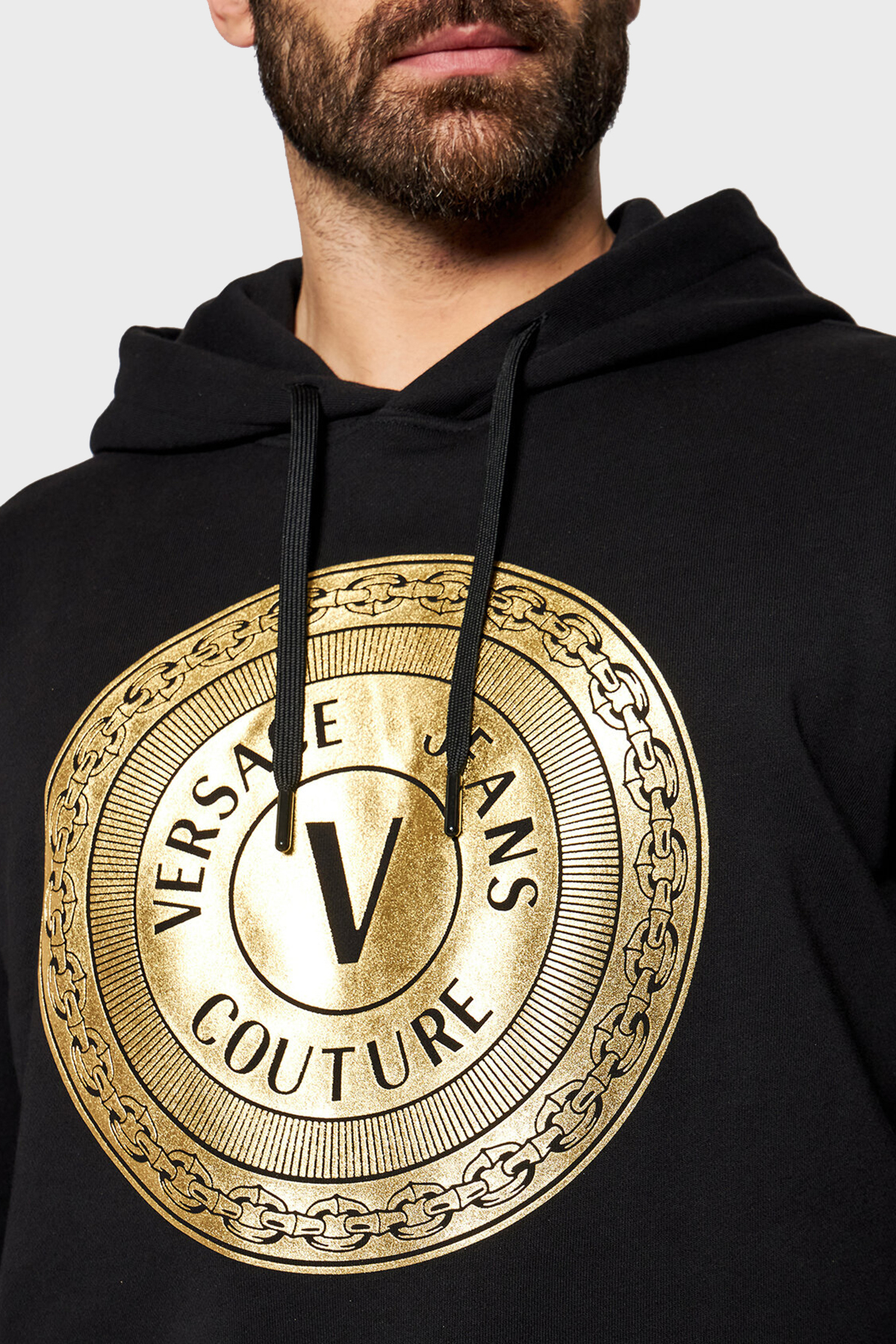 Versace Jeans Couture Baskılı Kapüşonlu % 100 Pamuk Erkek Sweat B7GWA7TX 30318 K42 SİYAH