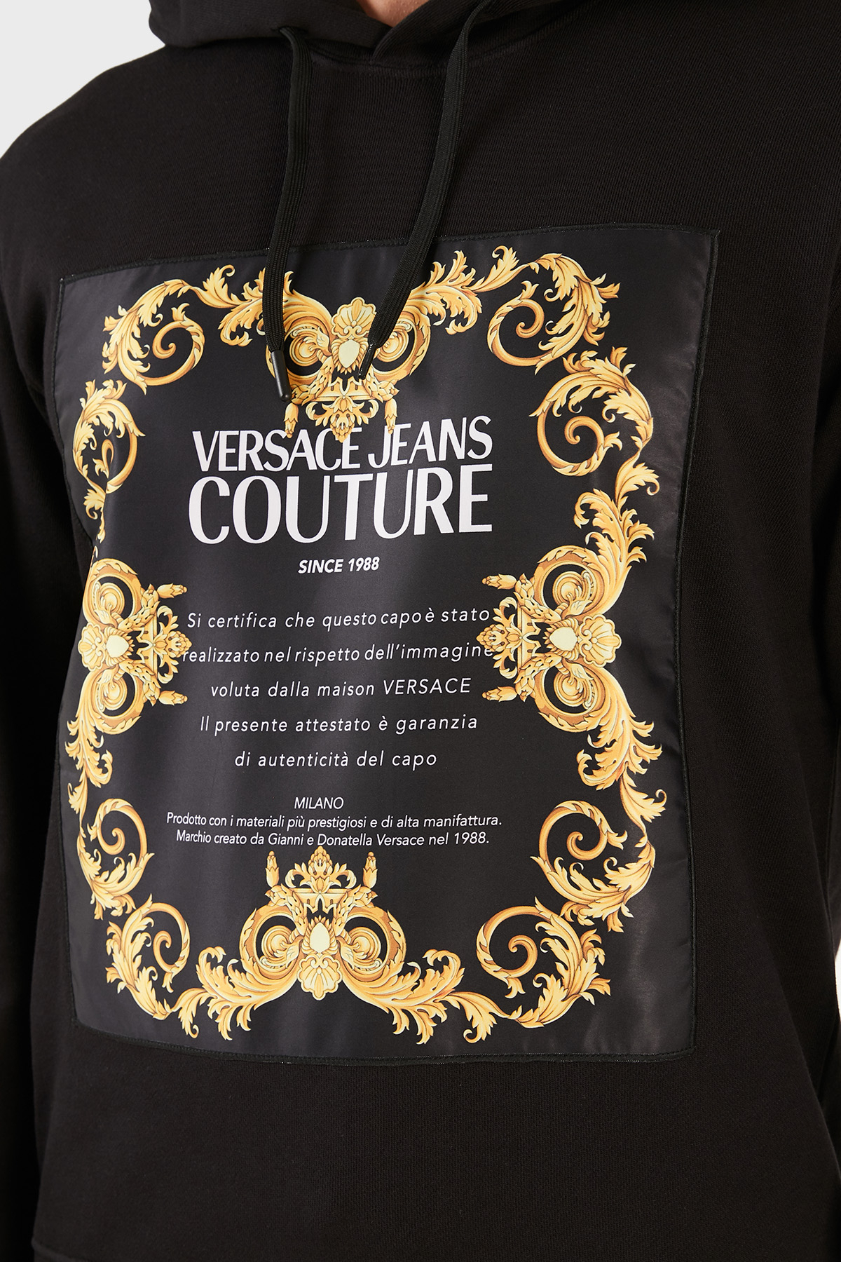 Versace Jeans Couture Barok Desenli % 100 Pamuk Kapüşonlu Slim Fit Erkek Sweat B7GWA7TY 30453 K42 SİYAH