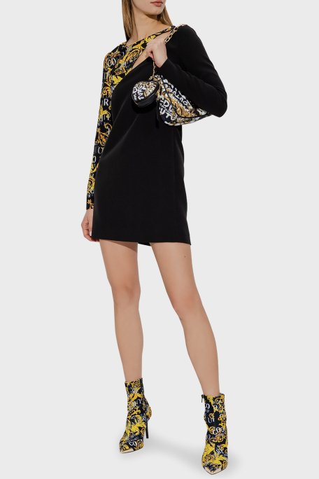 Versace Jeans Couture Logo Desen Baskılı Sırt Dekolteli Regular Fit Mini Bayan Elbise 74HAO910 N0103 899 SİYAH - 2
