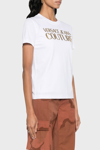 Versace Jeans Couture Logolu Bisiklet Yaka % 100 Pamuk Regular Fit Bayan T Shirt 76HAHT04 CJ00T G03 BEYAZ - 2