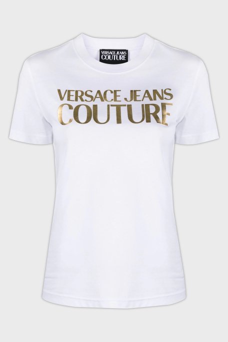 Versace Jeans Couture Logolu Bisiklet Yaka % 100 Pamuk Regular Fit Bayan T Shirt 76HAHT04 CJ00T G03 BEYAZ - 8