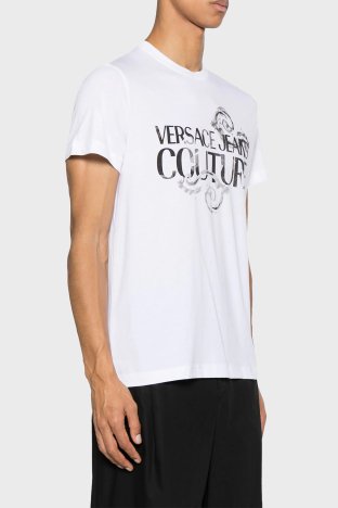 Tシャツ・カットソー VERSACE JEANS COUTURE Men T-shirt White 76GAHT00CJ00T G03 Logo T-Shirt White,Print | VERSACE US