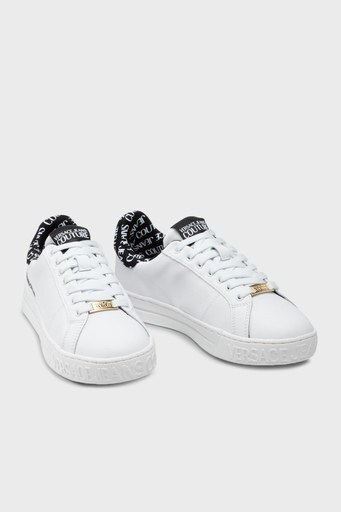 Versace Jeans Couture Logolu Hakiki Deri Bağcıklı Sneaker Erkek Ayakkabı 71YA3SK3 ZP028 L02 BEYAZ