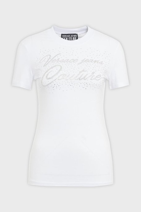 Versace Jeans Couture Logolu Pamuklu Bisiklet Yaka Slim Fit Bayan T Shirt 76HAH6A8 J0020 003 BEYAZ - 1