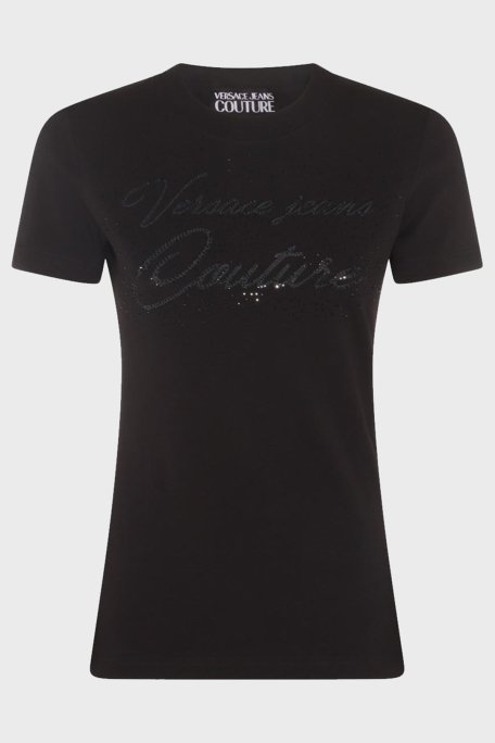 Versace Jeans Couture Logolu Pamuklu Bisiklet Yaka Slim Fit Bayan T Shirt 76HAH6A8 J0020 899 SİYAH - 1