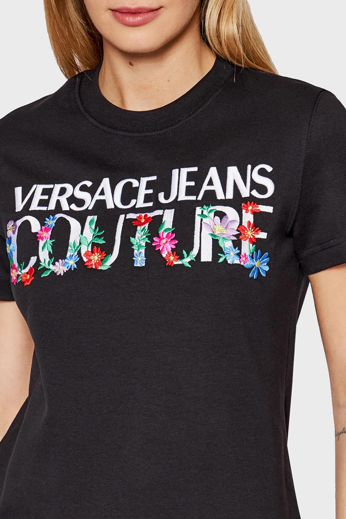 Versace Jeans Couture Pamuklu Baskılı Regular Fit Mini Bayan Elbise 72HAOT11 CJ02T 899 SİYAH